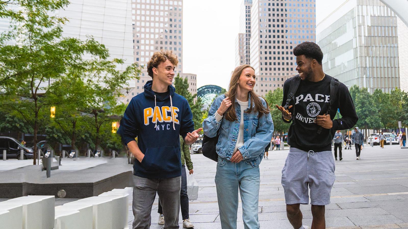 Pace University students walking down the street in New York City